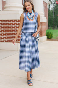 Here For The Memories Navy Gingham Midi Skirt