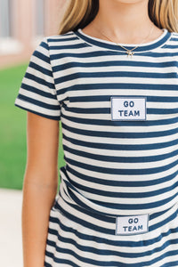 Girls: Rally Girl Navy Striped Go Team Patch Top