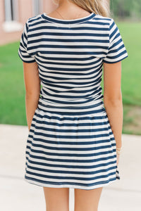 Girls: Rally Girl Navy Striped Go Team Patch Top
