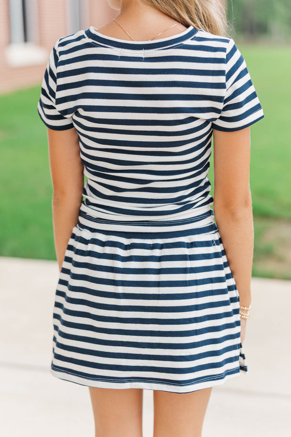 Girls: Rally Girl Navy Striped Go Team Patch Top