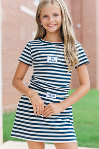 Girls: Rally Girl Navy Striped Go Team Patch Top