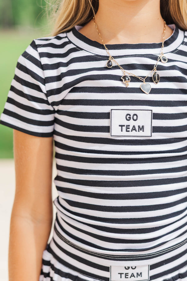 Girls: Rally Girl Black Striped Go Team Patch Top