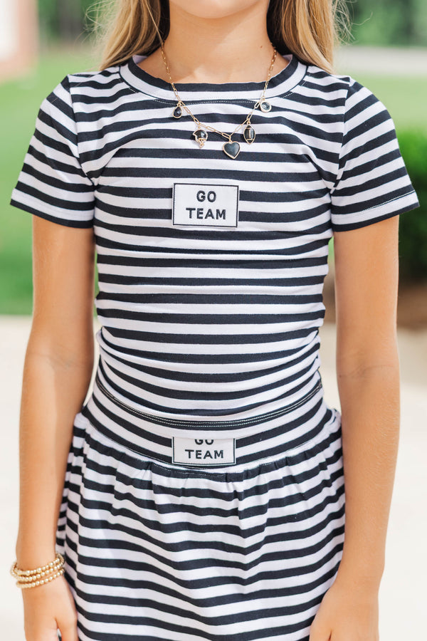 Girls: Rally Girl Black Striped Go Team Patch Top