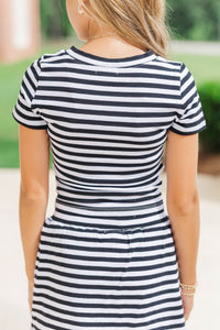 Girls: Rally Girl Black Striped Go Team Patch Top