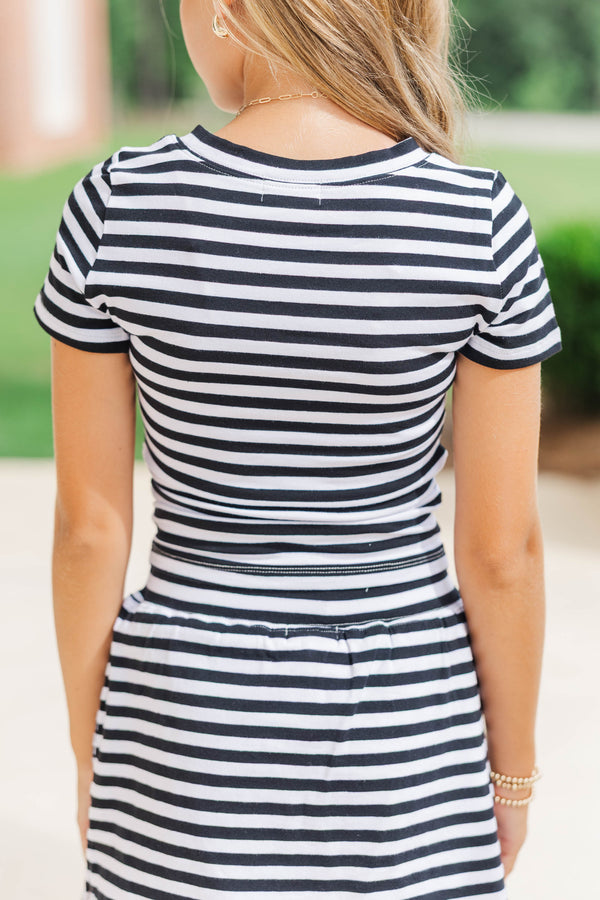 Girls: Rally Girl Black Striped Go Team Patch Top