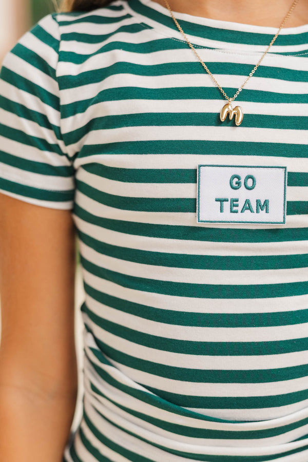 Girls: Rally Girl Emerald Striped Go Team Patch Top