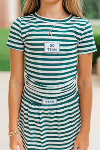 Girls: Rally Girl Emerald Striped Go Team Patch Top