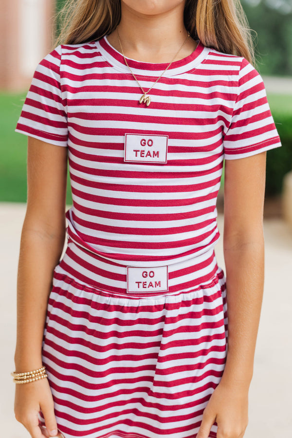Girls: Rally Girl Burgundy Striped Go Team Patch Top