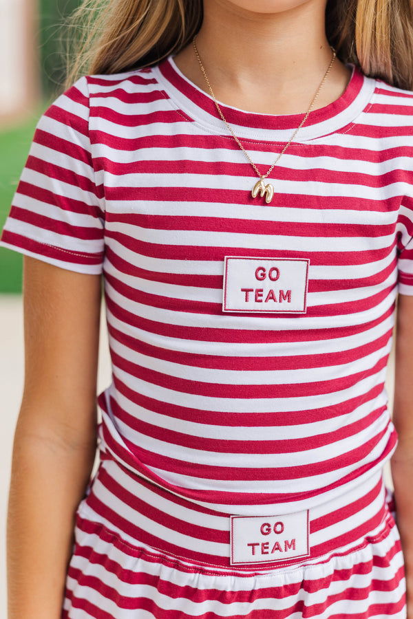 Girls: Rally Girl Burgundy Striped Go Team Patch Top