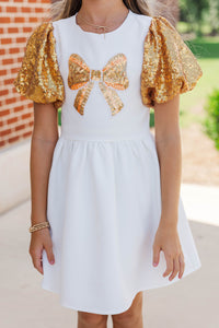 Girls: Golden Dreams Gold Bow Pearl Sequin Dress
