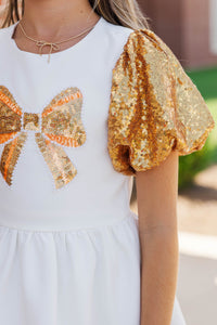 Girls: Golden Dreams Gold Bow Pearl Sequin Dress