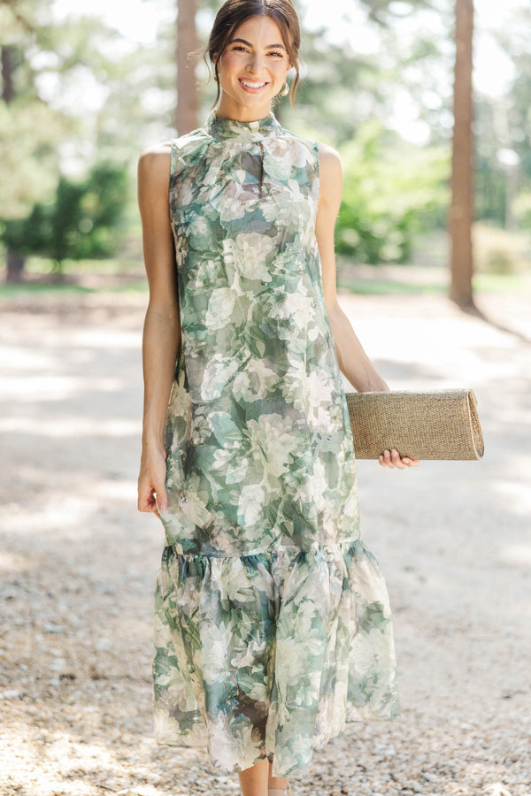 Beyond Beautiful Green Floral Maxi Dress