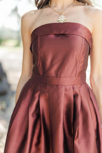 Double Take Brown Taffeta Strapless Midi Dress