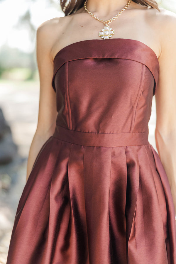 Double Take Brown Taffeta Strapless Midi Dress