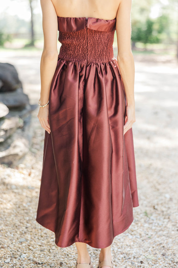 Double Take Brown Taffeta Strapless Midi Dress