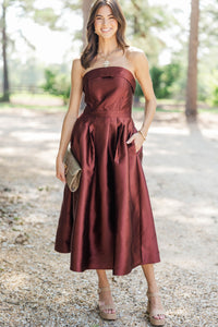Double Take Brown Taffeta Strapless Midi Dress