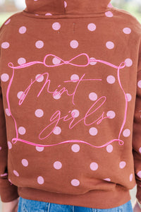 Girls: Move With Ease Brown Polka Dot Hoodie