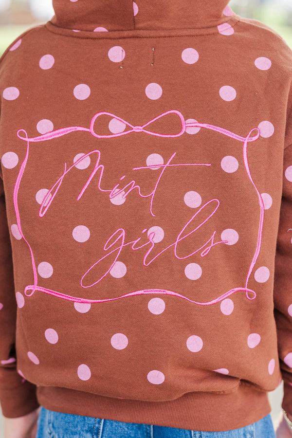Girls: Move With Ease Brown Polka Dot Hoodie