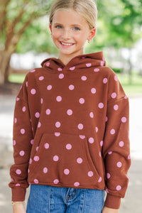 Girls: Move With Ease Brown Polka Dot Hoodie