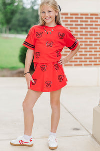 Girls: All The Smiles Bulldogs Red Sequin Skort