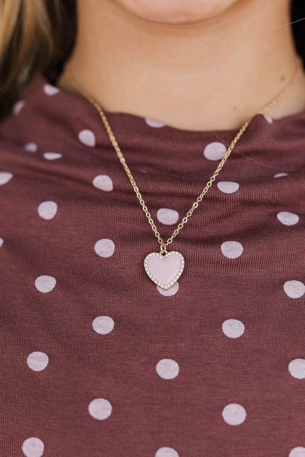 Girls: Breaking Hearts Pink Rhinestone Heart Necklace