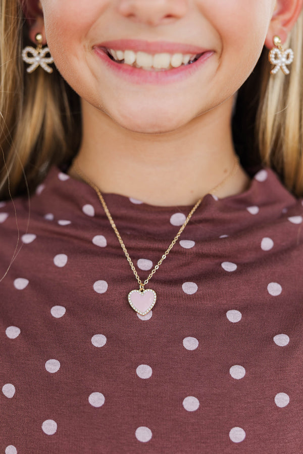 Girls: Breaking Hearts Pink Rhinestone Heart Necklace