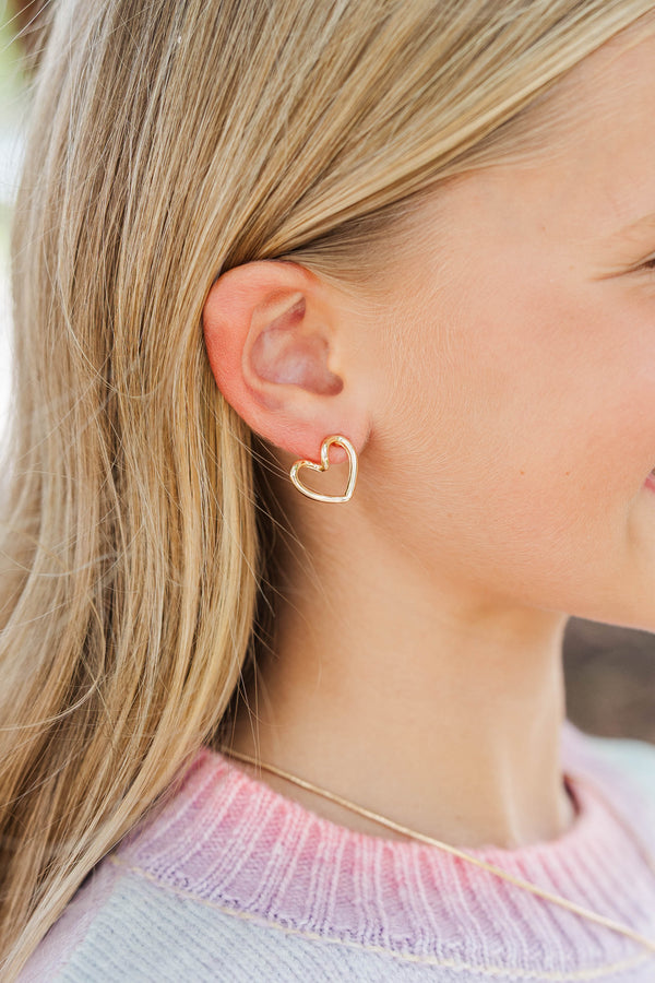 Girls: Starting Line Gold Heart Earrings