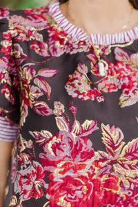 Hopeless Romantic Red Brocade Blouse