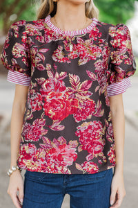 Hopeless Romantic Red Brocade Blouse