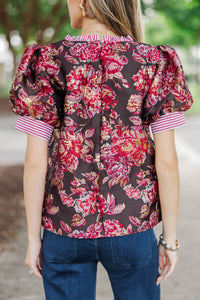 Hopeless Romantic Red Brocade Blouse