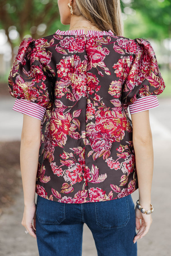 Hopeless Romantic Red Brocade Blouse