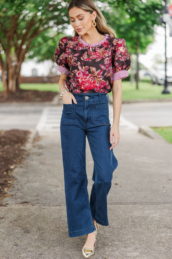 Hopeless Romantic Red Brocade Blouse