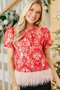Velvet Season Red Brocade Blouse