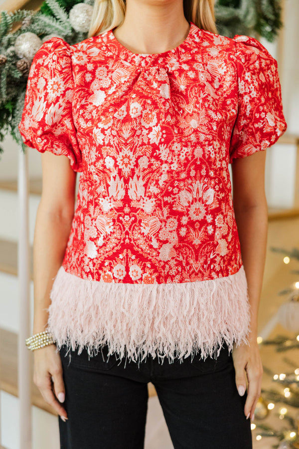 Velvet Season Red Brocade Blouse