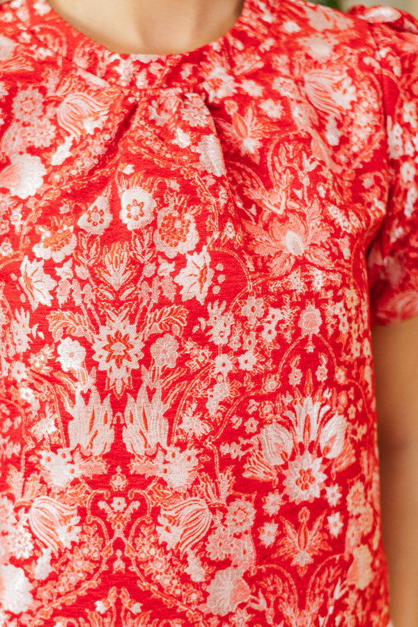 Velvet Season Red Brocade Blouse