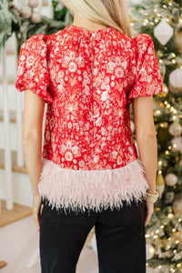 Velvet Season Red Brocade Blouse