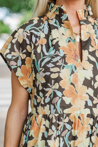 In Your Dreams Brown Floral Print Midi Dress
