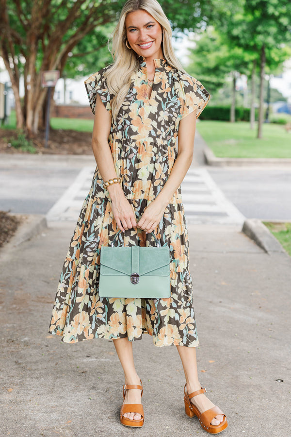 In Your Dreams Brown Floral Print Midi Dress
