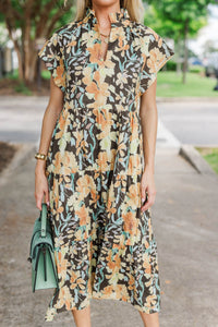 In Your Dreams Brown Floral Print Midi Dress