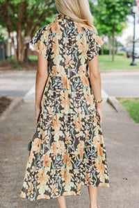 In Your Dreams Brown Floral Print Midi Dress