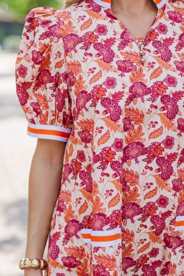 The Wildflower Orange Floral Puff Sleeve Dress