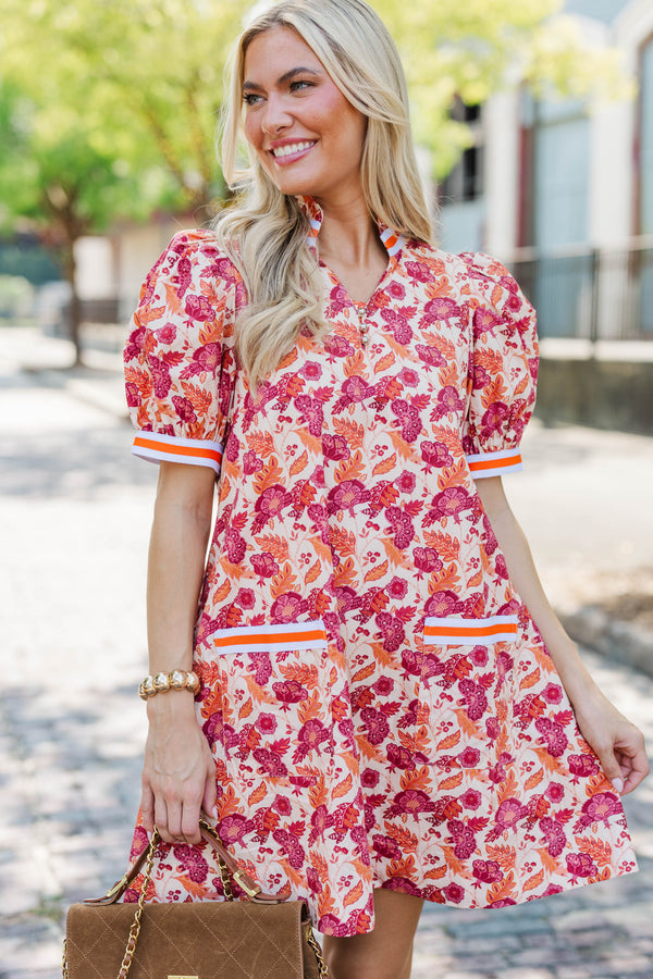 The Wildflower Orange Floral Puff Sleeve Dress