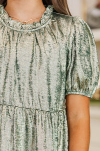 Girls: The Addison Emerald Green Shimmer Dress