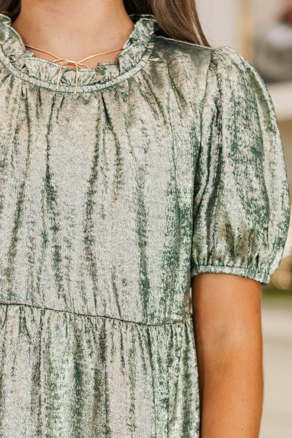 Girls: The Addison Emerald Green Shimmer Dress