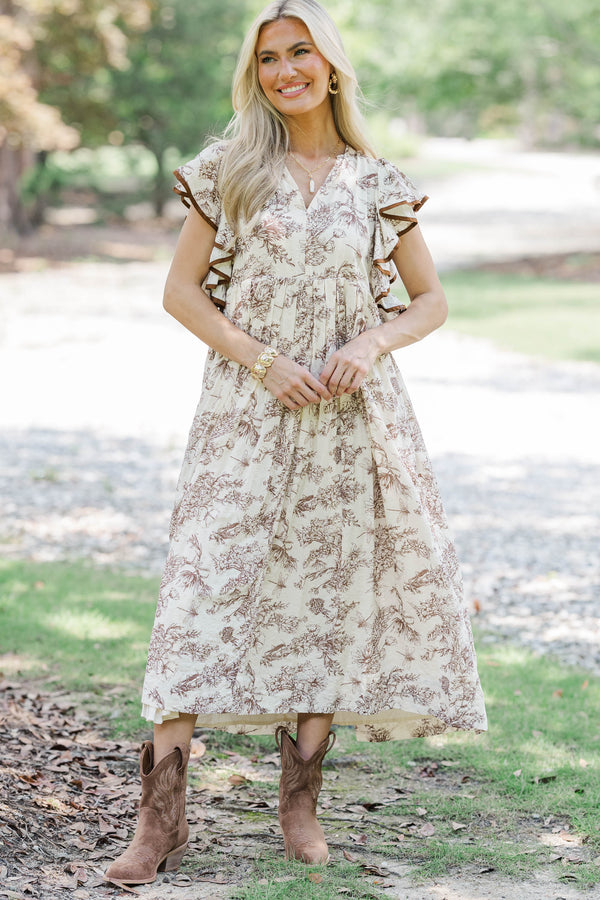 Stay Consistent Brown Toile Midi Dress