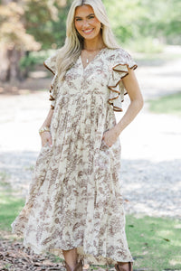 Stay Consistent Brown Toile Midi Dress