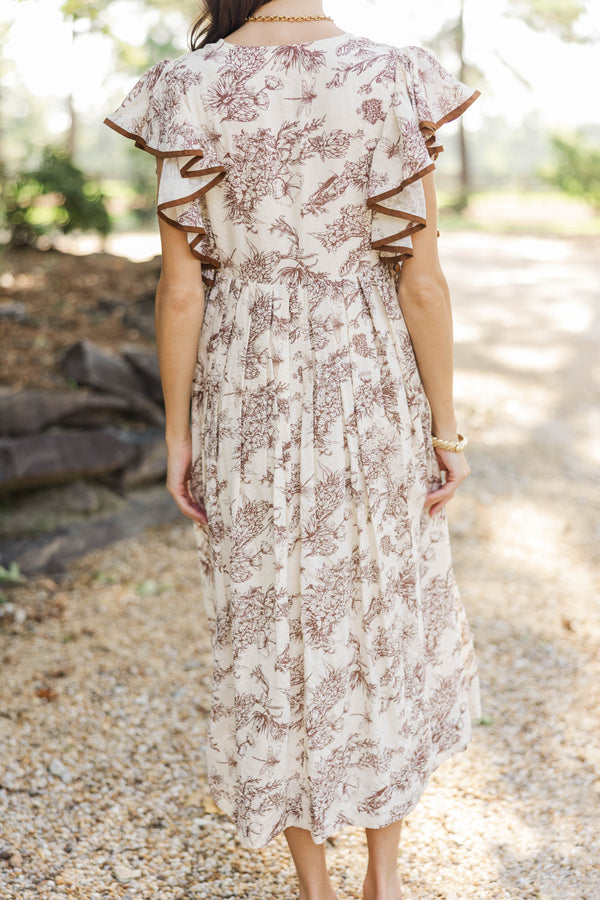 Stay Consistent Brown Toile Midi Dress
