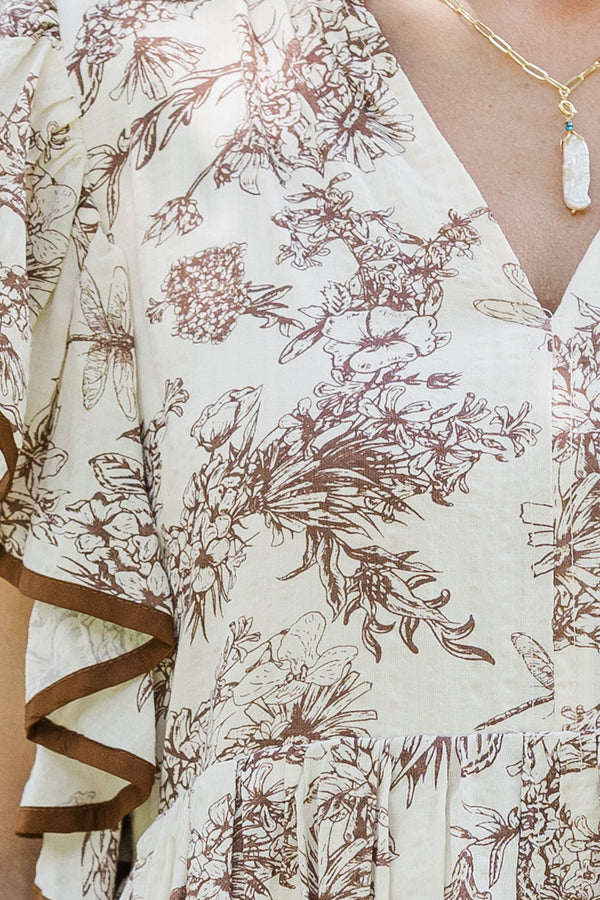 Stay Consistent Brown Toile Midi Dress