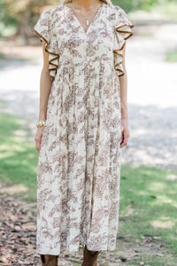 Stay Consistent Brown Toile Midi Dress