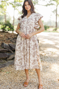 Stay Consistent Brown Toile Midi Dress